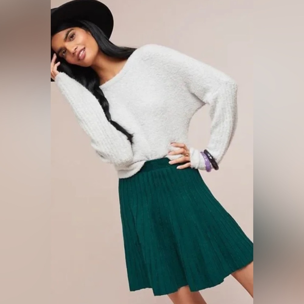 Anthropologie Meadow Rue Sweater Knit Skater Skirt Green Large NWT
